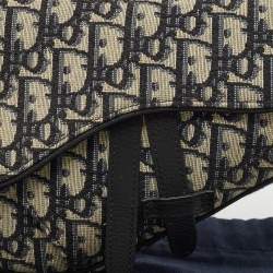 Dior Black/Navy Blue Oblique Canvas and Leather Saddle Crossbody Bag
