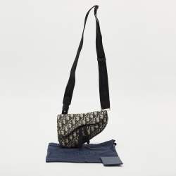 Dior Black/Navy Blue Oblique Canvas and Leather Saddle Crossbody Bag
