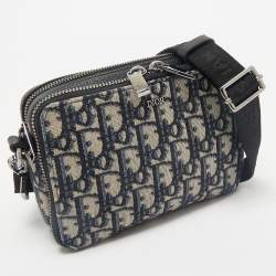 Dior Blue Oblique Canvas Double Zip Pouch