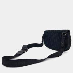 Dior Black Fabric Oblique Saddle Pouch Bag