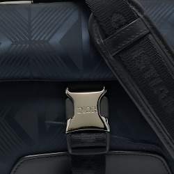 Pre Owned Dior Navy Blue/Black Diamond Print Nylon and Leather Explorer Pouch Bag 