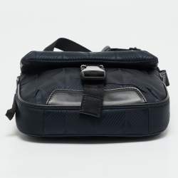 Pre Owned Dior Navy Blue/Black Diamond Print Nylon and Leather Explorer Pouch Bag 