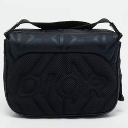 Pre Owned Dior Navy Blue/Black Diamond Print Nylon and Leather Explorer Pouch Bag 