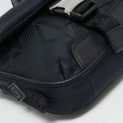 Pre Owned Dior Navy Blue/Black Diamond Print Nylon and Leather Explorer Pouch Bag 