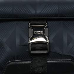 Pre Owned Dior Navy Blue/Black Diamond Print Nylon and Leather Explorer Pouch Bag 