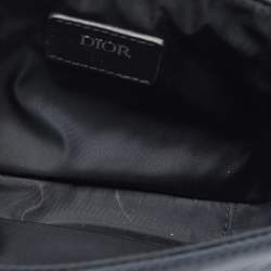Pre Owned Dior Navy Blue/Black Diamond Print Nylon and Leather Explorer Pouch Bag 