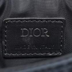 Pre Owned Dior Navy Blue/Black Diamond Print Nylon and Leather Explorer Pouch Bag 