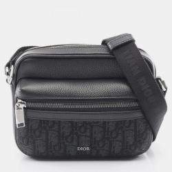 Pre Owned Christian Dior Dior Rider 2.0 Zip Messenger Bag Mini Oblique Jacquard Canvas And Leather Black