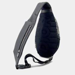 Pre Owned Christian Dior Scarab Oblique Beige Black Canvas Leather Crossbody Bag