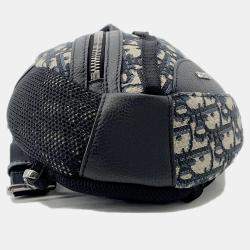 Pre Owned Christian Dior Scarab Oblique Beige Black Canvas Leather Crossbody Bag