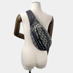 Pre Owned Christian Dior Scarab Oblique Beige Black Canvas Leather Crossbody Bag