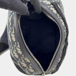 Pre Owned Christian Dior Scarab Oblique Beige Black Canvas Leather Crossbody Bag