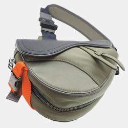 Pre Owned Dior Sacai Saddle Bag  Leather Body Khaki (Green X Navy)