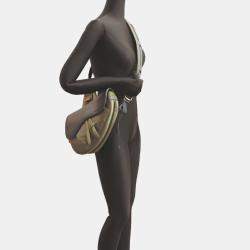 Pre Owned Dior Sacai Saddle Bag  Leather Body Khaki (Green X Navy)