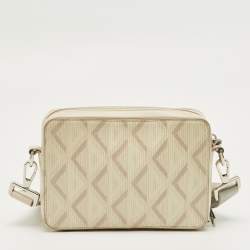 Pre Owned Dior Beige Diamond Print Coated Canvas and Leather Double Zip Camera Bag