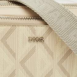 Pre Owned Dior Beige Diamond Print Coated Canvas and Leather Double Zip Camera Bag