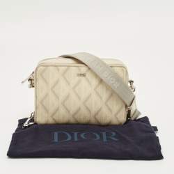 Pre Owned Dior Beige Diamond Print Coated Canvas and Leather Double Zip Camera Bag