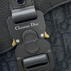 Pre Owned Dior Oblique Saddle Shoulder Black Canvas Calf Leather Size Mini