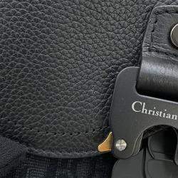 Pre Owned Dior Oblique Saddle Shoulder Black Canvas Calf Leather Size Mini