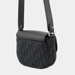 Pre Owned Dior Oblique Saddle Shoulder Black Canvas Calf Leather Size Mini
