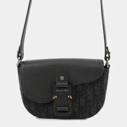 Pre Owned Dior Oblique Saddle Shoulder Black Canvas Calf Leather Size Mini