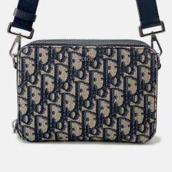 Pre Owned Dior Oblique Shoulder Bag Navy/Beige Canvas