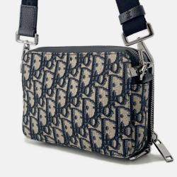 Pre Owned Dior Oblique Shoulder Bag Navy/Beige Canvas