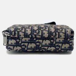 Pre Owned Dior Oblique Shoulder Bag Navy/Beige Canvas