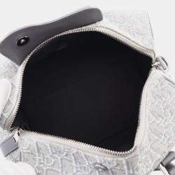 Pre Owned Christian Dior Dior Lingot26 Lango Oblique Gray/Silver Canvas Leather Handbag 