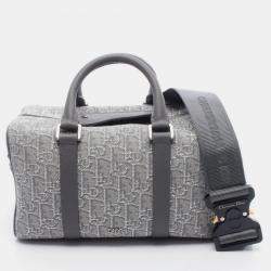 Pre Owned Christian Dior Dior Lingot26 Lango Oblique Gray/Silver Canvas Leather Handbag 