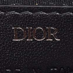 Pre Owned Dior Black Oblique Jacquard, Leather  Zipped Card Holder