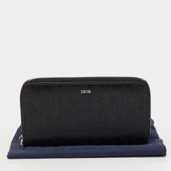 Pre Owned Dior Black Oblique Leather Voyageur Long Zip Around Wallet