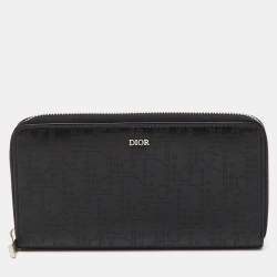 Pre Owned Dior Black Oblique Leather Voyageur Long Zip Around Wallet