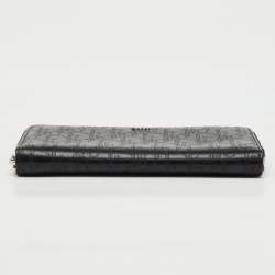 Pre Owned Dior Black Oblique Leather Voyageur Long Zip Around Wallet