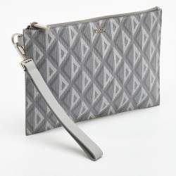 Pre Owned Dior Light Grey CD Diamond Coated Canvas A5 Pouch