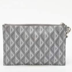Pre Owned Dior Light Grey CD Diamond Coated Canvas A5 Pouch
