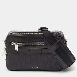 Pre Owned Dior Black Perforated Oblique Leather Galaxy Safari Messenger Bag