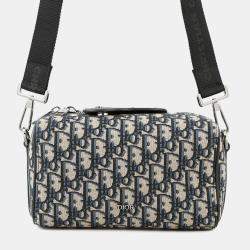 Pre Owned Dior Rango Oblique Shoulder Bag Navy/Beige Canvas Leather Size 22