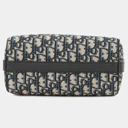 Pre Owned Dior Rango Oblique Shoulder Bag Navy/Beige Canvas Leather Size 22