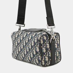 Pre Owned Dior Rango Oblique Shoulder Bag Navy/Beige Canvas Leather Size 22