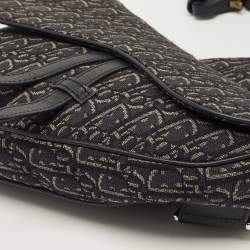 Pre Owned Dior Black Oblique Canvas and Leather Saddle Bag