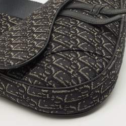 Pre Owned Dior Black Oblique Canvas and Leather Saddle Bag