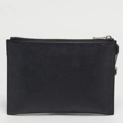Pre Owned Dior Black Leather Zip Wristlet Pouch