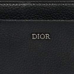 Pre Owned Dior Black Leather Zip Wristlet Pouch