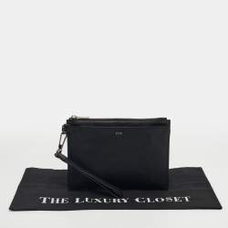 Pre Owned Dior Black Leather Zip Wristlet Pouch