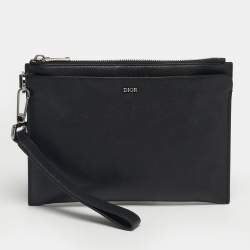 Pre Owned Dior Black Leather Zip Wristlet Pouch