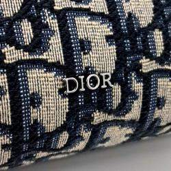 Pre Owned Dior Beige Navy Blue Fabric Oblique Toilet Clutch