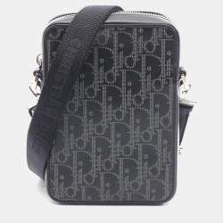 Pre Owned Christian Dior Dior World Tour Messenger Pouch Oblique Shoulder Bag Leather Black/Gray