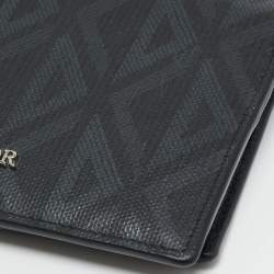 مملوكة مسبقًا محفظة ديور دي كوديات كانفاس مقوى بالماس أسود/رمادي ثنائية الطية