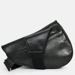 Pre Owned Christian Dior 2020 Black Oblique Leather Saddle Bag (Mens)